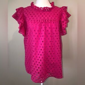 Jodifl Eyelet Lined Short Sleeve Top Pink Womens Medium